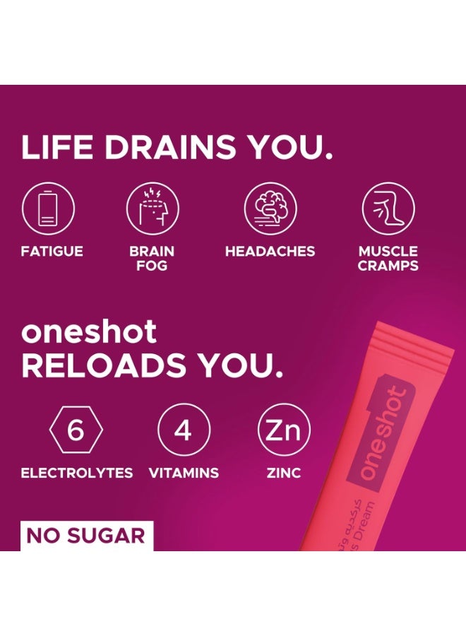 Oneshot Hydrate Hibiscus Dream Electrolyte Powder Drink Mix Sachets 14Pcs